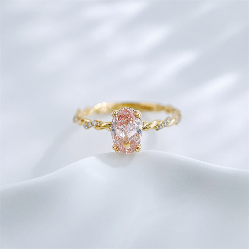 Oval cut pink lab grown diamond twisted vine ring by Lune Diamond