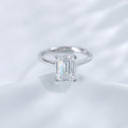 Emerald cut lab grown diamond eight-prong solitaire ring by Lune Diamond