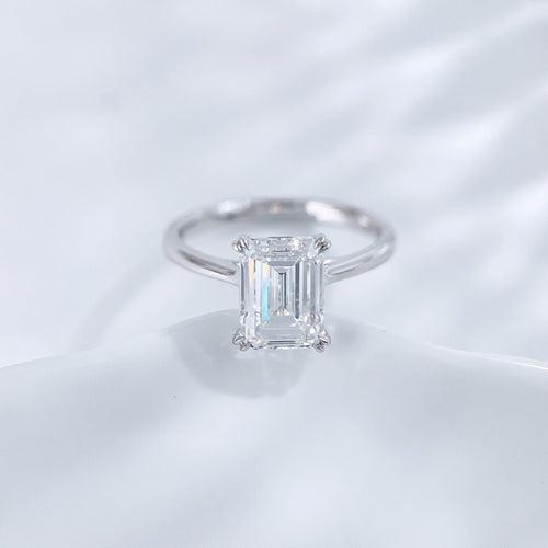 Emerald cut lab grown diamond eight-prong solitaire ring by Lune Diamond