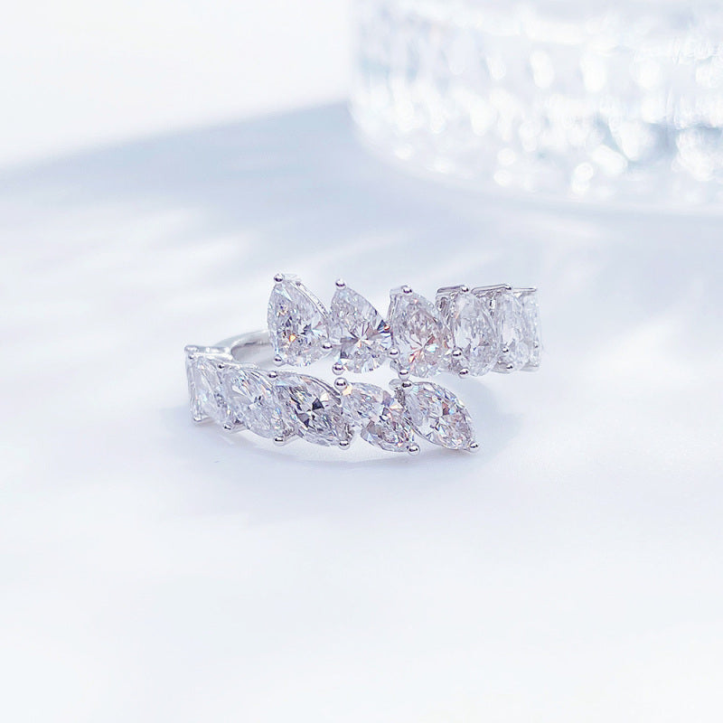 Marquise and pear cut lab grown diamond open band ring by Lune Diamond