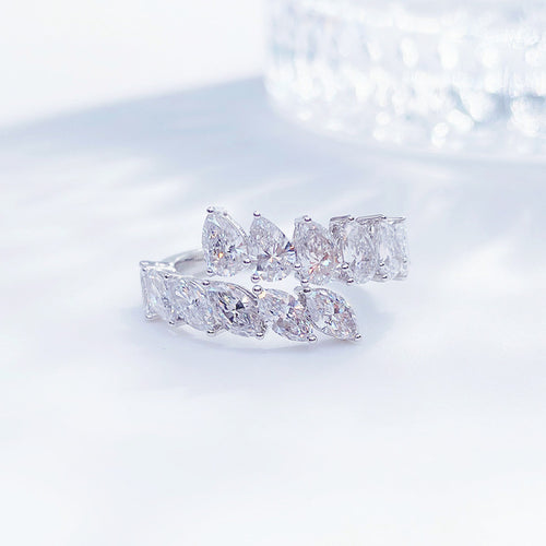 Marquise and pear cut lab grown diamond open band ring by Lune Diamond