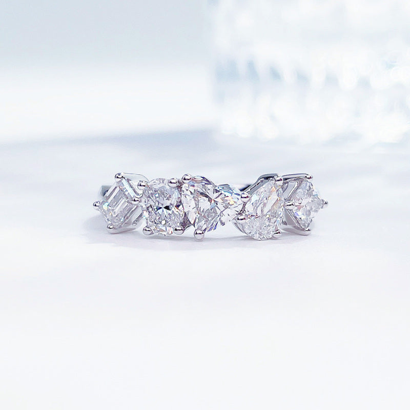 Multi-cut lab grown diamond half-eternity ring by Lune Diamond