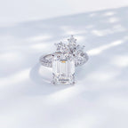 Emerald cut lab grown diamond tiara halo ring by Lune Diamond