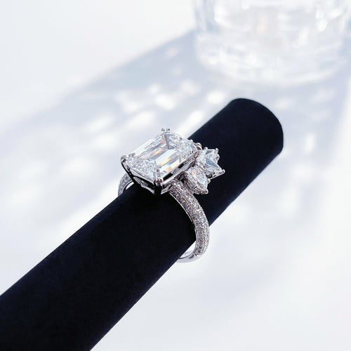 Emerald Cut Diamond Tiara Halo Ring