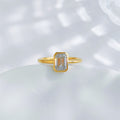 Emerald cut lab grown diamond bezel solitaire ring by Lune Diamond