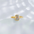 Emerald cut lab grown diamond bezel solitaire ring by Lune Diamond