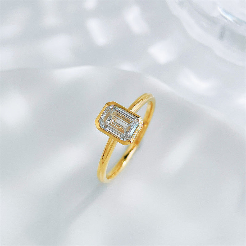 Emerald Cut Diamond Bezel Solitaire Ring