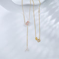 Pink emerald cut lab grown diamond Y-lariat necklace by Lune Diamond