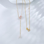 Pink emerald cut lab grown diamond Y-lariat necklace by Lune Diamond