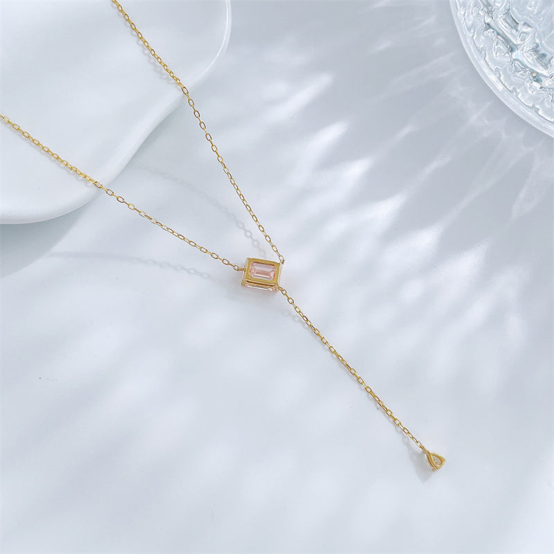 Pink Emerald-Cut Diamond Y-Lariat