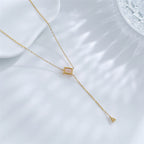 Pink Emerald-Cut Diamond Y-Lariat