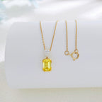Yellow emerald cut lab grown diamond pendant necklace by Lune Diamond