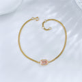 Pink emerald cut lab grown diamond bezel bracelet by Lune Diamond