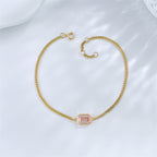 Pink emerald cut lab grown diamond bezel bracelet by Lune Diamond