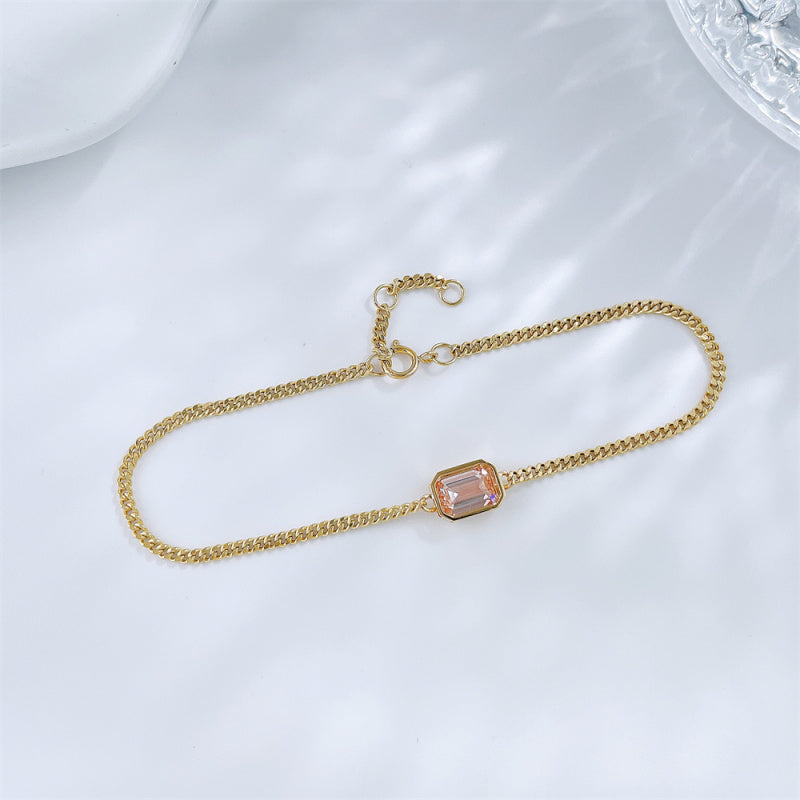 Pink Emerald-Cut Diamond Bezel Bracelet