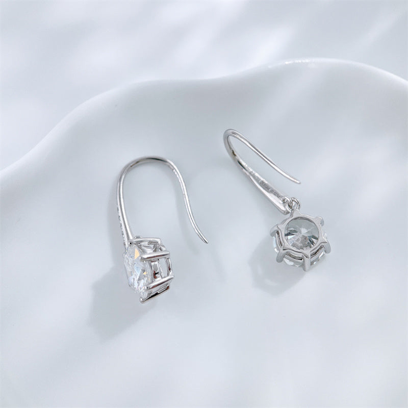 Six-Prong Round Brilliant Diamond Drop Earrings