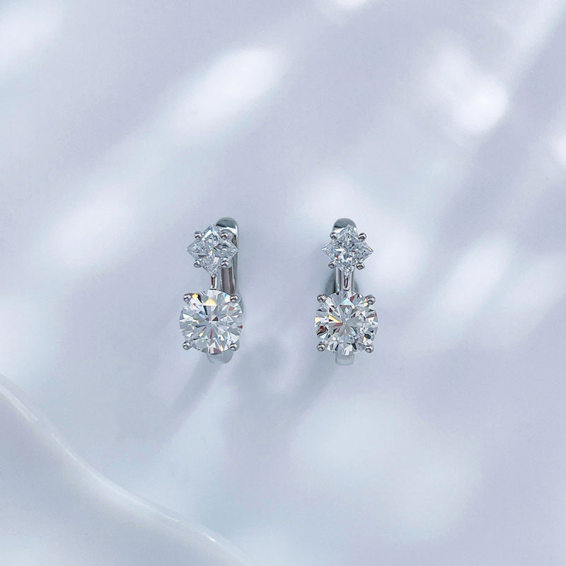 Princess and round cut lab grown diamond hoop earrings by Lune Diamond