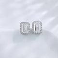 Emerald cut lab grown diamond halo stud earrings by Lune Diamond