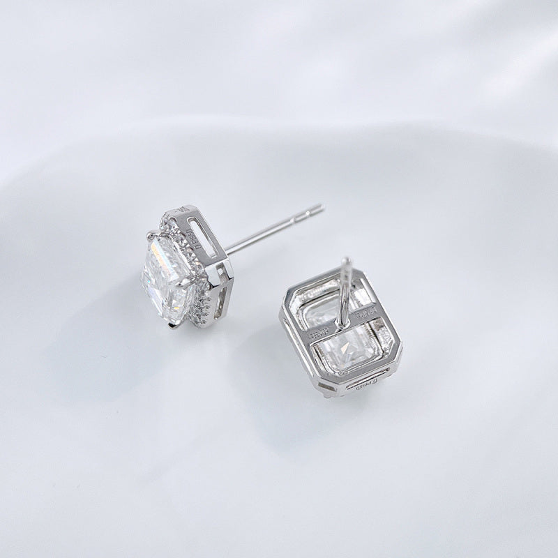 Emerald Cut Halo Stud Earrings