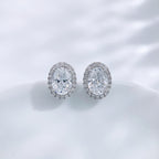 Oval cut lab grown diamond halo stud earrings by Lune Diamond