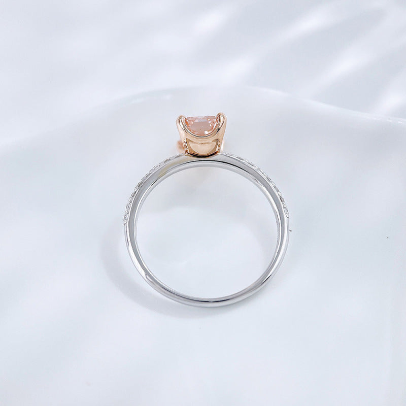 Pink Emerald Cut Diamond Pavé Engagement Ring