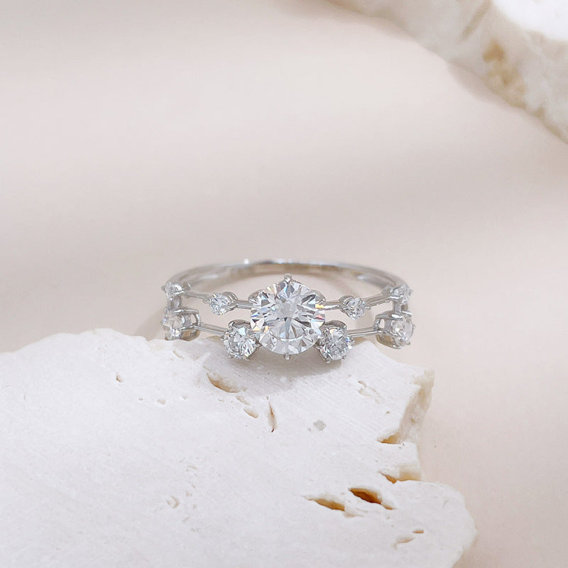 Vintage round lab grown diamond cluster halo ring by Lune Diamond