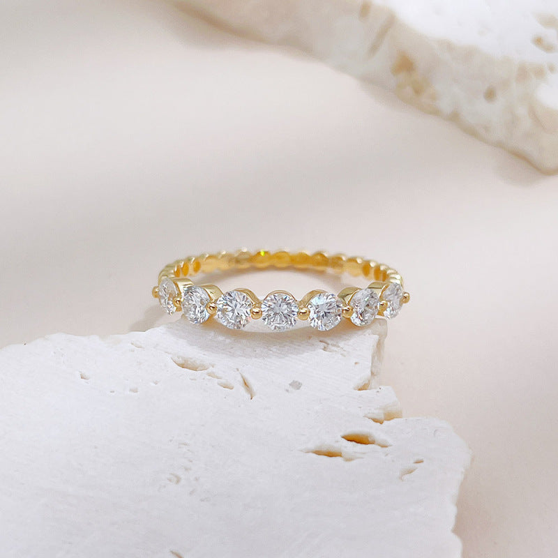 Scattered lab grown diamond half-band stackable ring by Lune Diamond