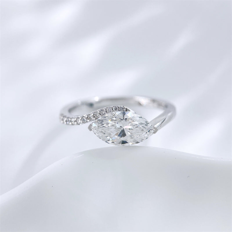 Marquise cut lab grown diamond two-prong solitaire ring by Lune Diamond