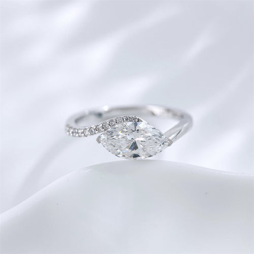 Marquise cut lab grown diamond two-prong solitaire ring by Lune Diamond