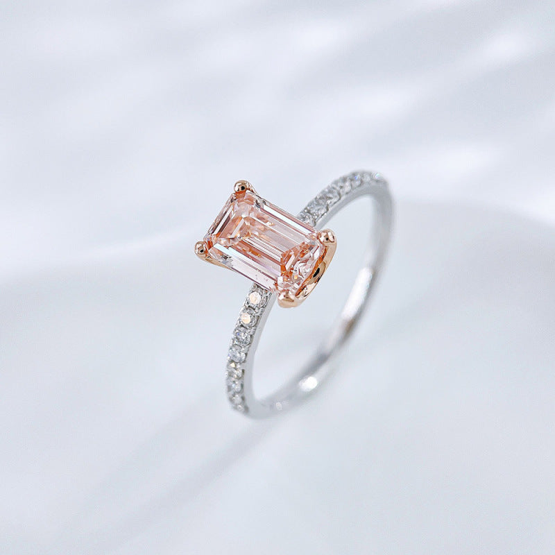 Pink Emerald Cut Diamond Pavé Engagement Ring