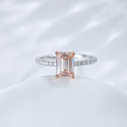 Pink emerald cut lab grown diamond pavé engagement ring by Lune Diamond